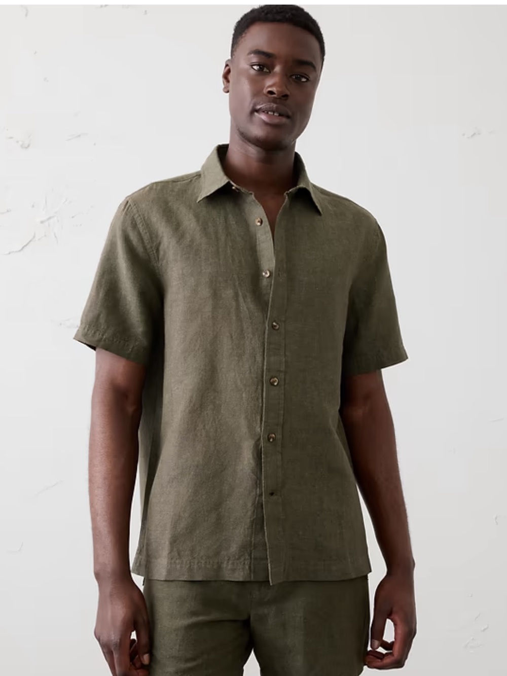 Banana Republic Mens Standard fit Linen Blend Button down - Forest Green